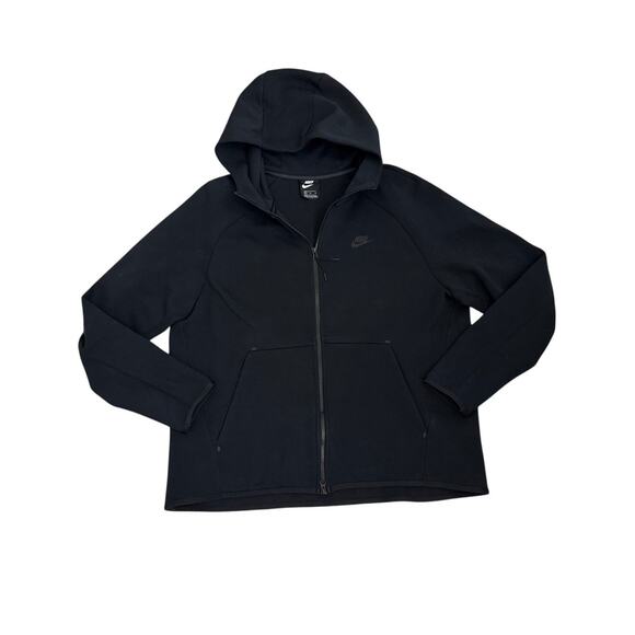 Nike Jacket Nike Tech Hoodie Black Full Zip Fleece Sweatshirt Size Men's XL - Picture 1 of 5